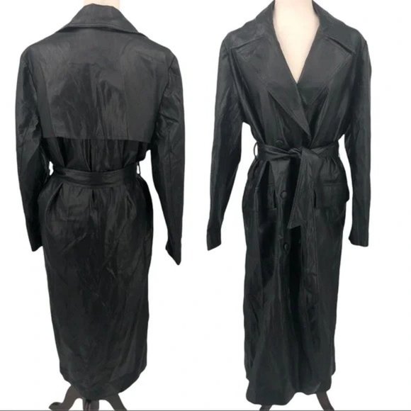 Zara Jackets & Blazers - SOLD! NEW Zara Black Double Breasted Vegan Leather Belted Trench Coat Size Large